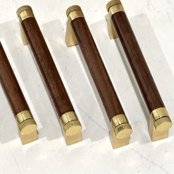 Rejuvenation West Slope Drawer Pull Walnut Wood and Aged Brass 4" C105370 - Picture 6 of 7